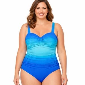 Bleu Rod Beattie Turquoise Shirred One-Piece Swimsuit 14